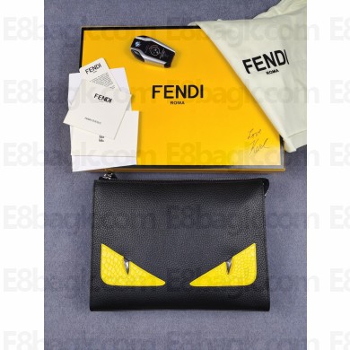 FENDI MONSTER POUCH BLACK IN GRAINED LEATHER