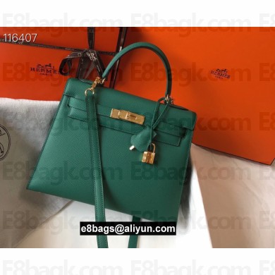 Hermes Kelly 25/28/32cm Bag in epsom Leather with golden hardware peacock green