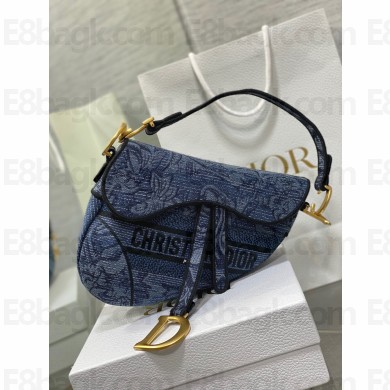 dior saddle bag in Denim Blue Albero della Vita Embroidery 2023