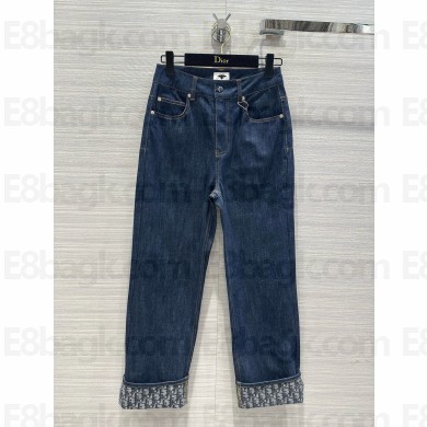 DIOR Blue Cotton Denim with Dior Oblique Interior Boyfriend Jeans 2024