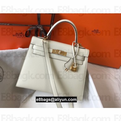Hermes Kelly 25/28/32cm Bag in epsom Leather with golden hardware white