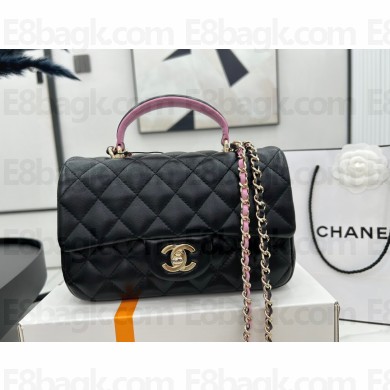 Chanel Mini Flap Bag with Top Handle in Lambskin AS2431 black 2023