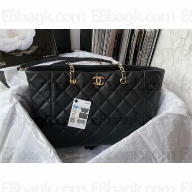 chanel shopping tote bag in calf leather AS3817 BLACK 2023