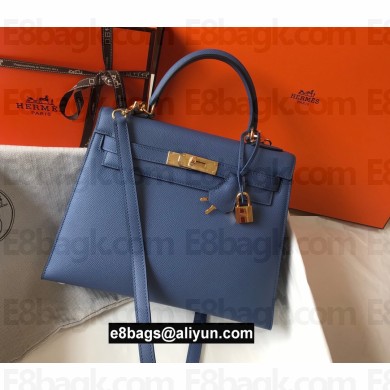 Hermes Kelly 25/28/32cm Bag in epsom Leather with golden hardware blue