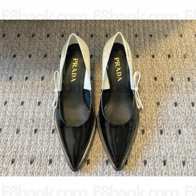 Prada pointed leather pumps with bow white/black 2025ss