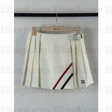 MIU MIU WHITE PLEATED FABRIC MINI-SKIRT 2025