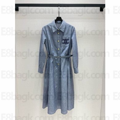 CELINE BLUE STRIPE SHIRT DRESS 2024 