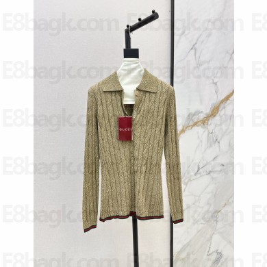 GUCCI Fine cable and rib wool polo TOP YELLOW 2024 