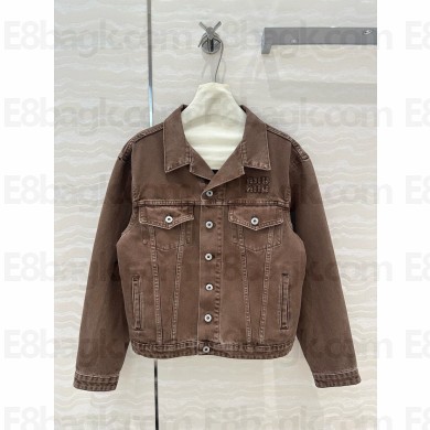 MIU MIU GARMENT-DYED DENIM BLOUSON COFFEE 2024