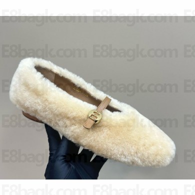 FERRAGAMO Noella Shearling Ballet Flats in beige 2024