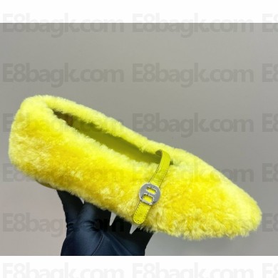 FERRAGAMO Noella Shearling Ballet Flats in yellow 2024
