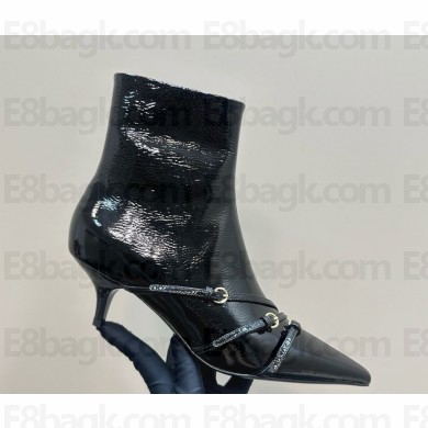 Miu Miu patent leather buckle trio ankle boots in black 1028-2024