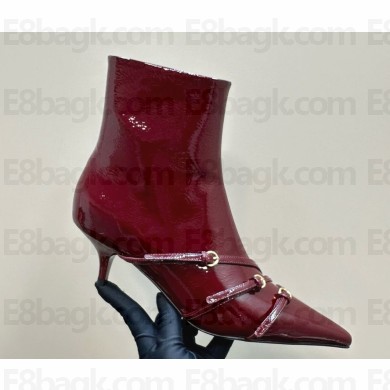 Miu Miu patent leather buckle trio ankle boots in burgundy 1028-2024