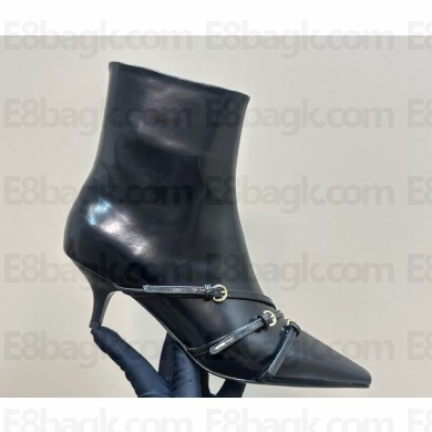 Miu Miu leather buckle trio ankle boots in black 1028-2024