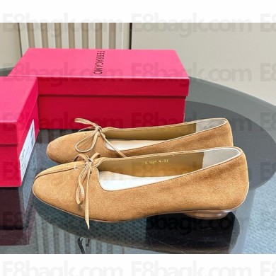 Ferragamo Cherie ballet flat suede goatskin in brown 2024