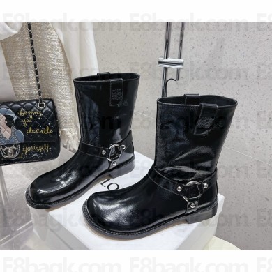 LOEWE patent Leather Campo Biker Boots in black 1028-2024