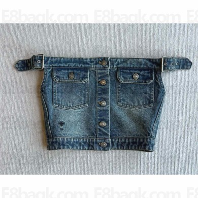 Dior Blue Stonewashed Cotton Denim Strapless Top 2025