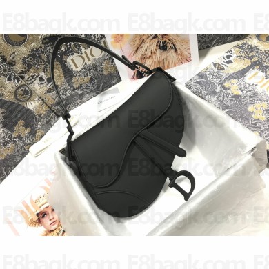dior Saddle Bag with Strap in Black Ultramatte Calfskin 2023