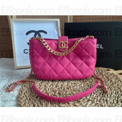 chanel Lambskin & Gold-Tone Metal fuchsia Hobo Handbag AS3476 2022