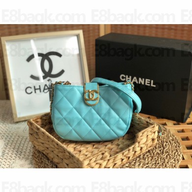 chanel turquoise Lambskin & Gold-Tone Small Hobo Bag AS3475 2022