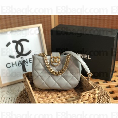 chanel light gray Lambskin & Gold-Tone Small Hobo Bag AS3475 2022