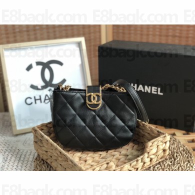 chanel black Lambskin & Gold-Tone Small Hobo Bag AS3475 2022