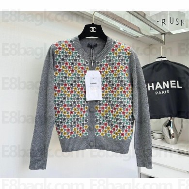 CHANEL flowers emboridered CARDIGAN gray 2023