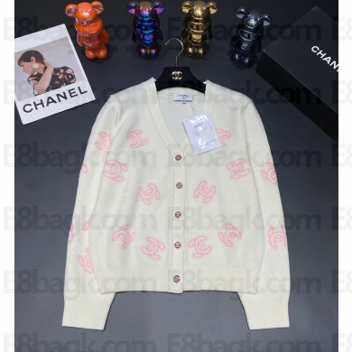 CHANEL pink/white cc printed CARDIGAN 2023