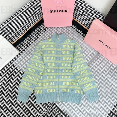 MIU MIU GREEN WOOL AND CASHMERE KNIT CARDIGAN 2023