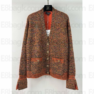 chanel Glittered Mixed Fibers & Cashmere  Orange, Black & Multicolor CARDIGAN P78447 2024