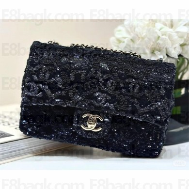 CHANEL Black & Blue Sequins & Gold-Tone Metal FLAP BAG AS4561 2024