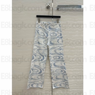 CHANEL Printed Denim White & Blue jeans P78561 2025
