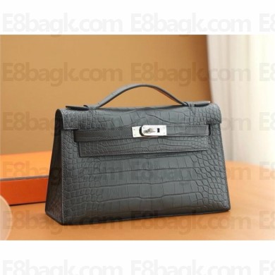 Hermès mini Kelly Pochette in Alligator leather graphitie(full handmade)