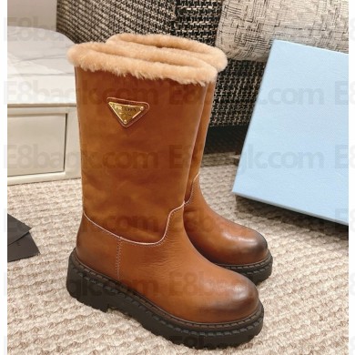 Prada leather and sheepskin boots 1U635N brown 2024