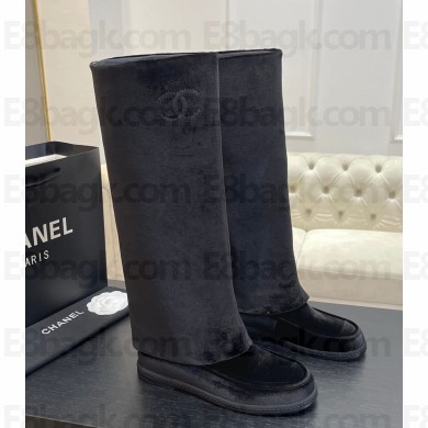 Chanel suede thigh boots black 1213-2024ss
