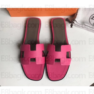Hermes Oran Flat slippers in epsom leather rosy/brown