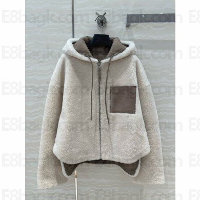 LOEWE Hooded jacket in shearling Light Grey/White 2024