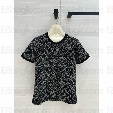 chanel Black & White Glittered Cotton Tee-Shirt P78741 2024