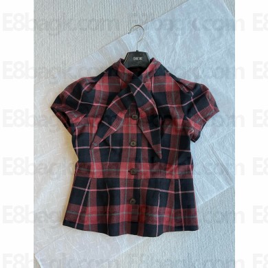 DIOR Pink, Gray and White Check'n'Dior Virgin Wool Fitted Short-Sleeved Jacket 2024