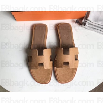 Hermes Oran Flat slippers in epsom leather caramel/brown