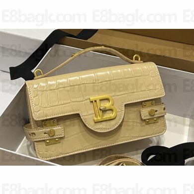 balmain b-buzz 24 shoulder bag in crocodile-embossed leather beige 2024