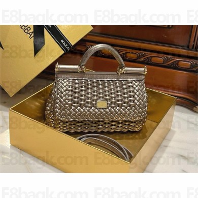 Dolce & Gabbana Small woven nappa leather Sicily bag silver 2024