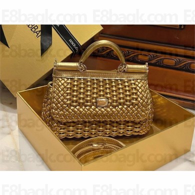 Dolce & Gabbana Small woven nappa leather Sicily bag gold 2024