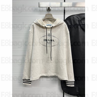 prada Oversized cotton fleece hoodie Natural 2023
