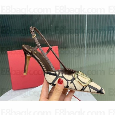 Valentino VLOGO SIGNATURE SLINGBACK PUMP IN TOILE ICONOGRAPHE 80MM beige/black 2023