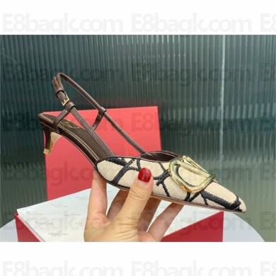 Valentino VLOGO SIGNATURE SLINGBACK PUMP IN TOILE ICONOGRAPHE 35MM beige/black 2023