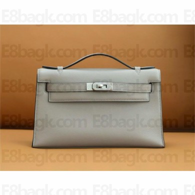Hermès mini Kelly Pochette in swift leather gris asphalte (full handmade)