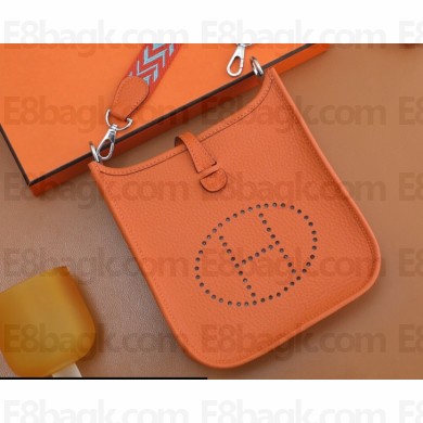 Hermes III TPM Evelyne Bag In Original Togo Leather with silver Hardware orange(Full Handmade)
