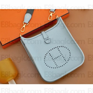 Hermes III TPM Evelyne Bag In Original Togo Leather with Gold/Silver Hardware blue pale(Full Handmade)