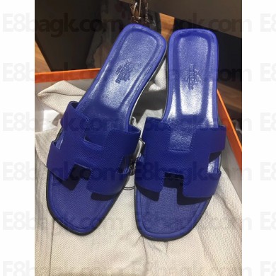 Hermes Oran Flat slippers in epsom leather cobalt blue